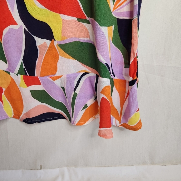 Anne Cole Multicolor Leaf Print Kimono Flounce V Neck Tunic Size 14/16 NWT - Picture 7 of 11